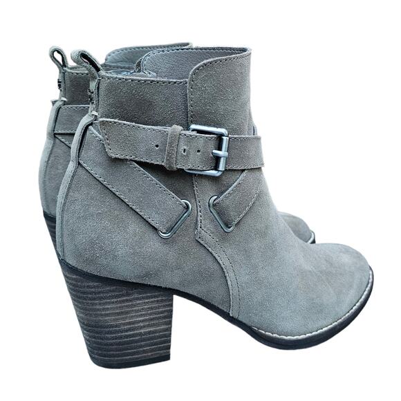 Buckle Detail Heeled Ankle Boot Sam Edelman Morris Size 8.5 Taupe Suede Leather - Picture 6 of 14